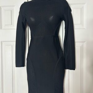 Chic Black Long Sleeve Mesh Dress